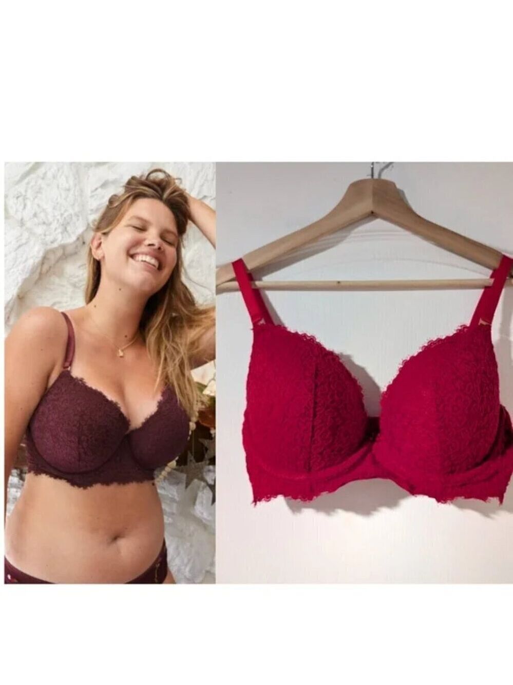 NEW Aerie | Real Power Plunge Push Up Eyelash Lace Bra In Red